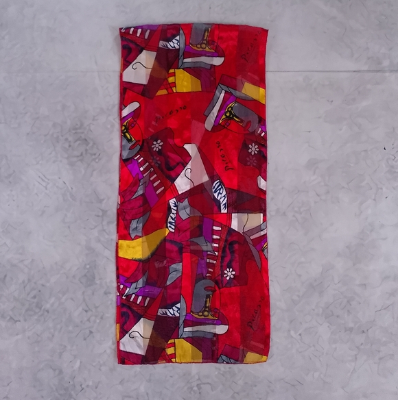 Vintage Accessories - Vintage Picasso Abstract Silk Scarf Red 60x13 Artistic Retro Accessory